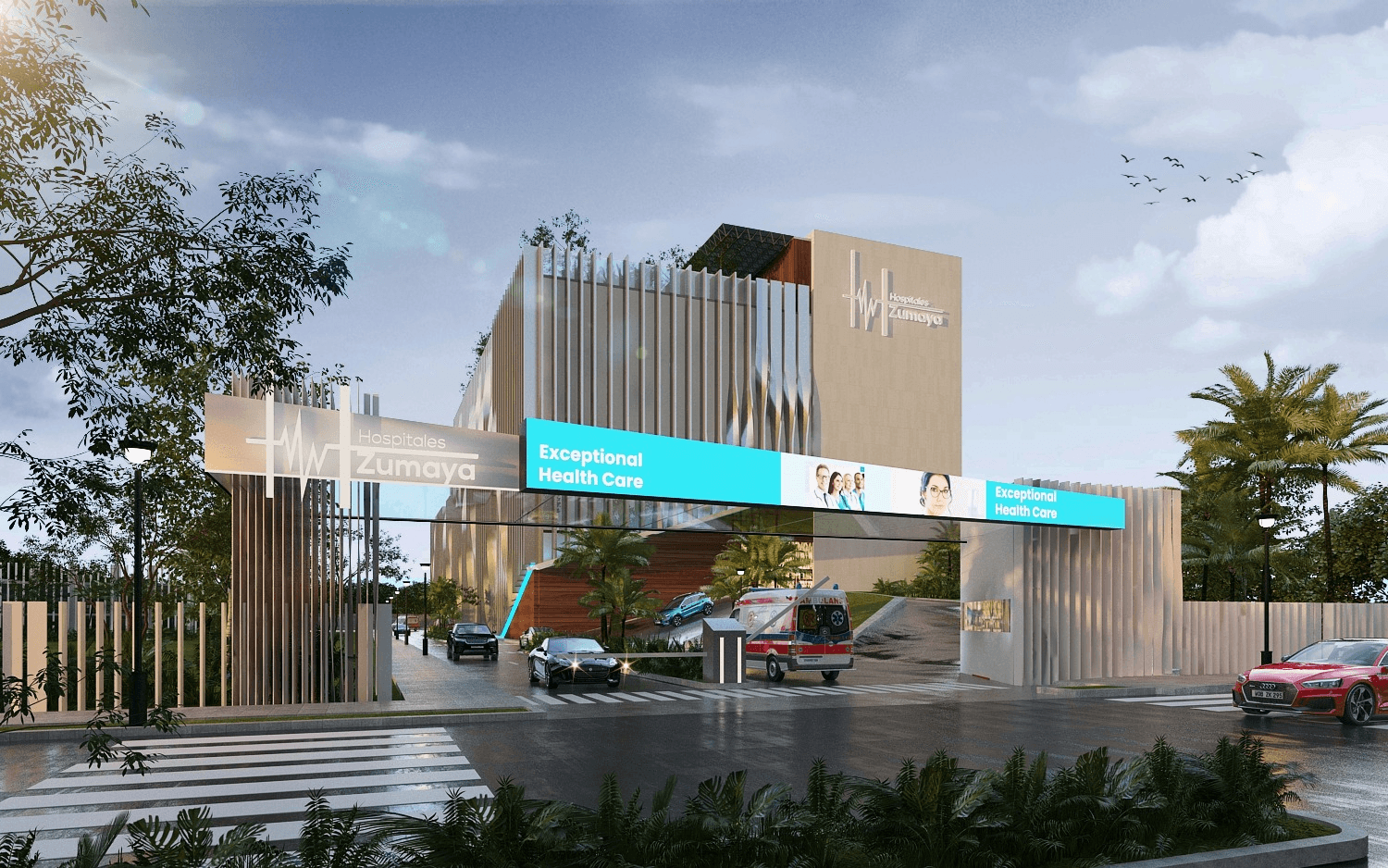 Render del interior del hospital
